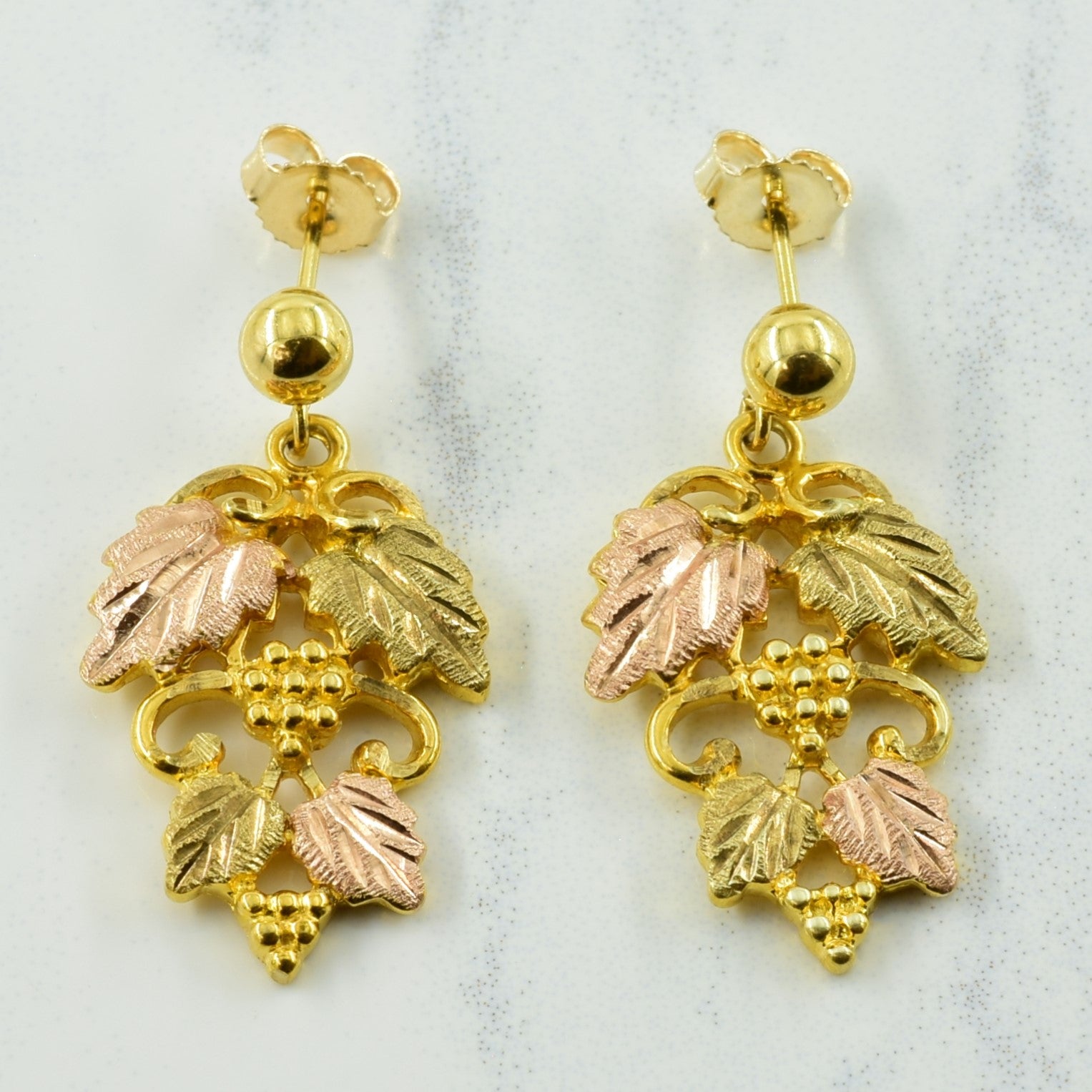 10k Two Tone Gold Drop Leaf Stud Earrings