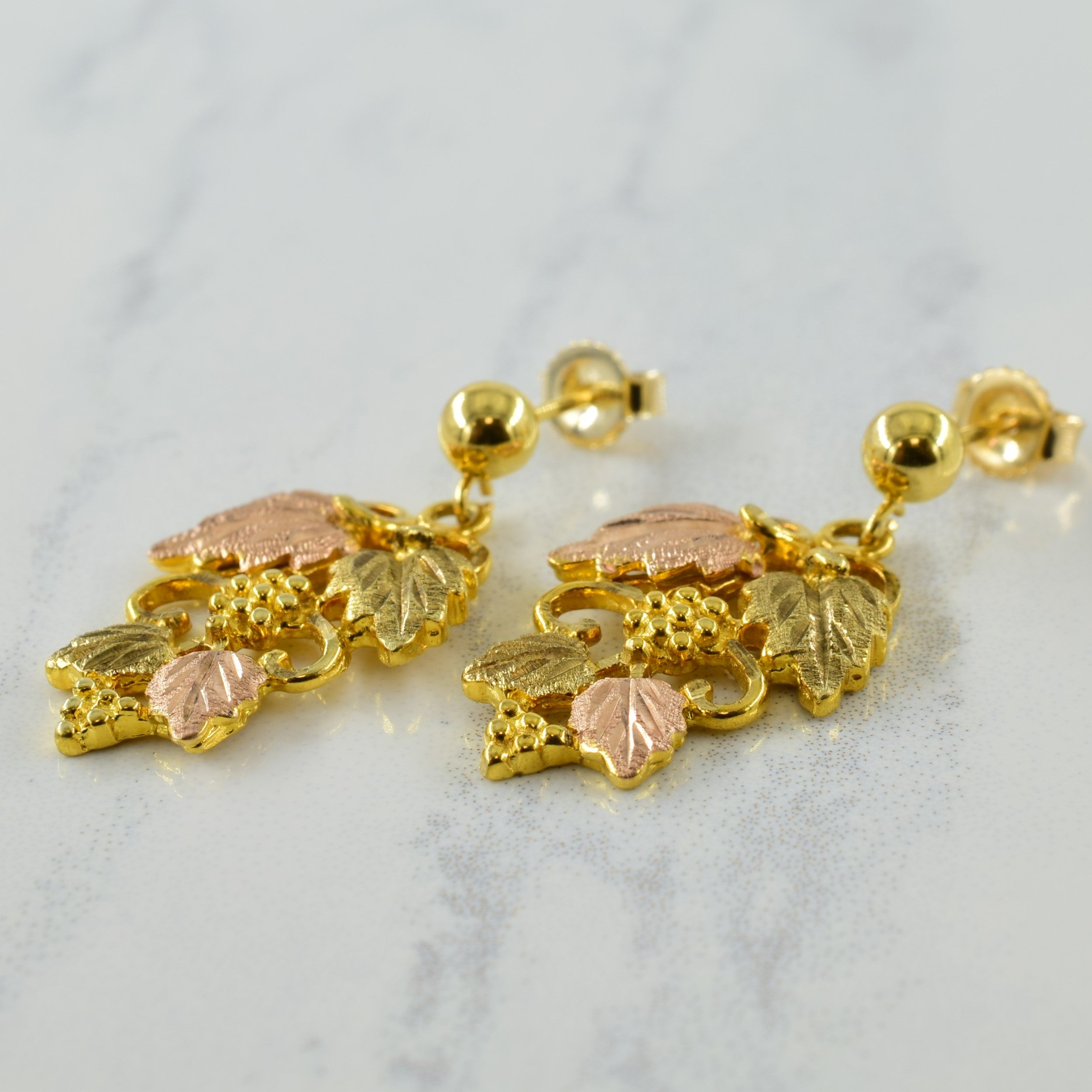 10k Two Tone Gold Drop Leaf Stud Earrings