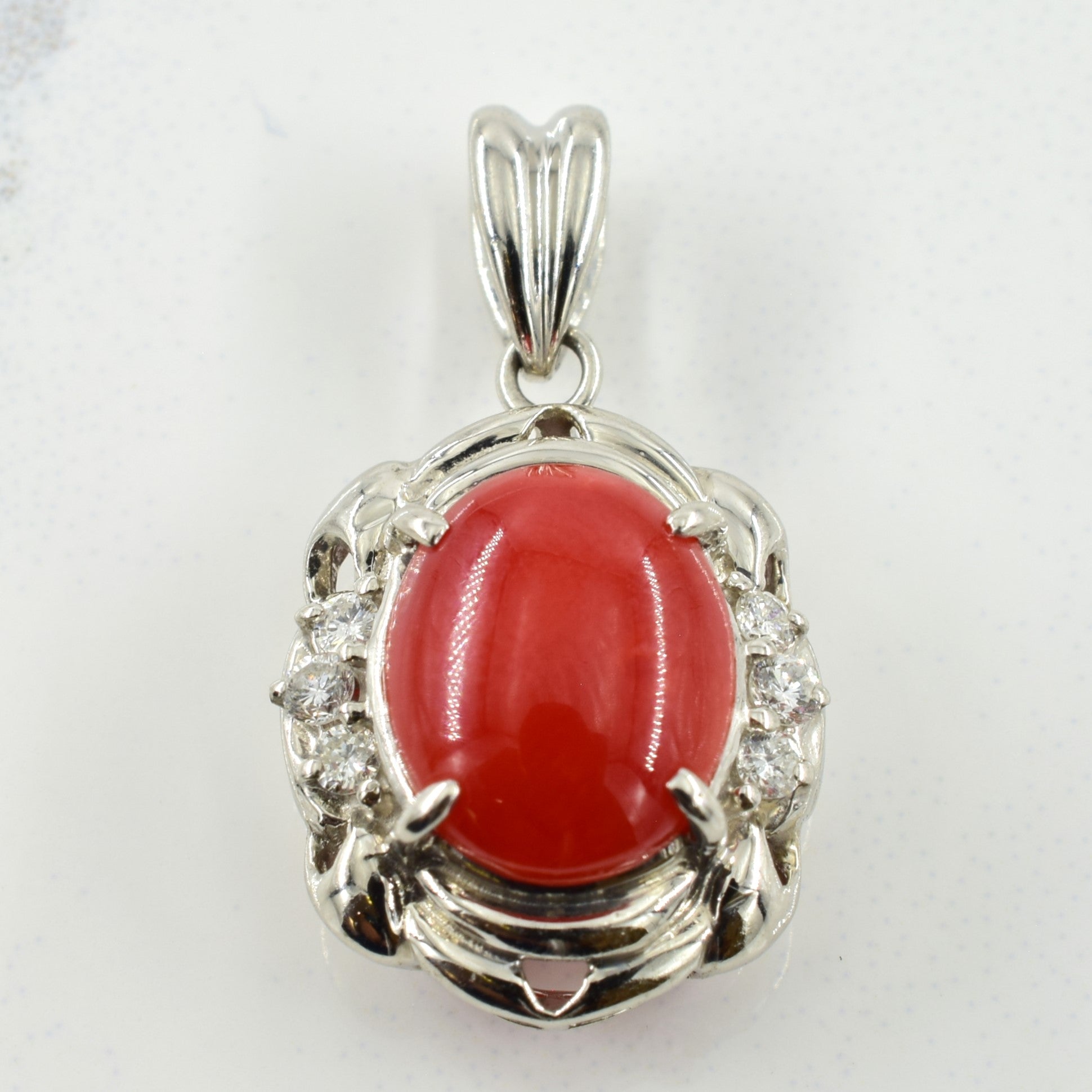 Coral & Diamond Pendant | 1.70ct, 0.11ctw |