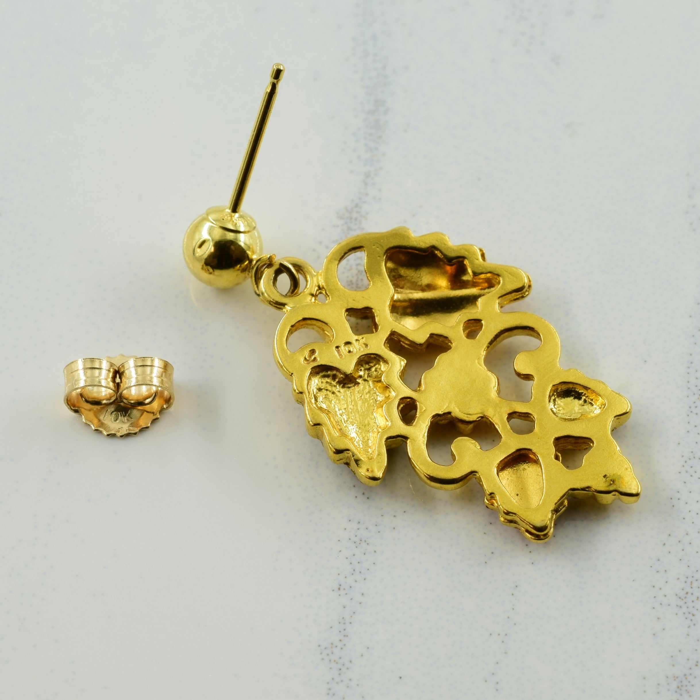 10k Two Tone Gold Drop Leaf Stud Earrings