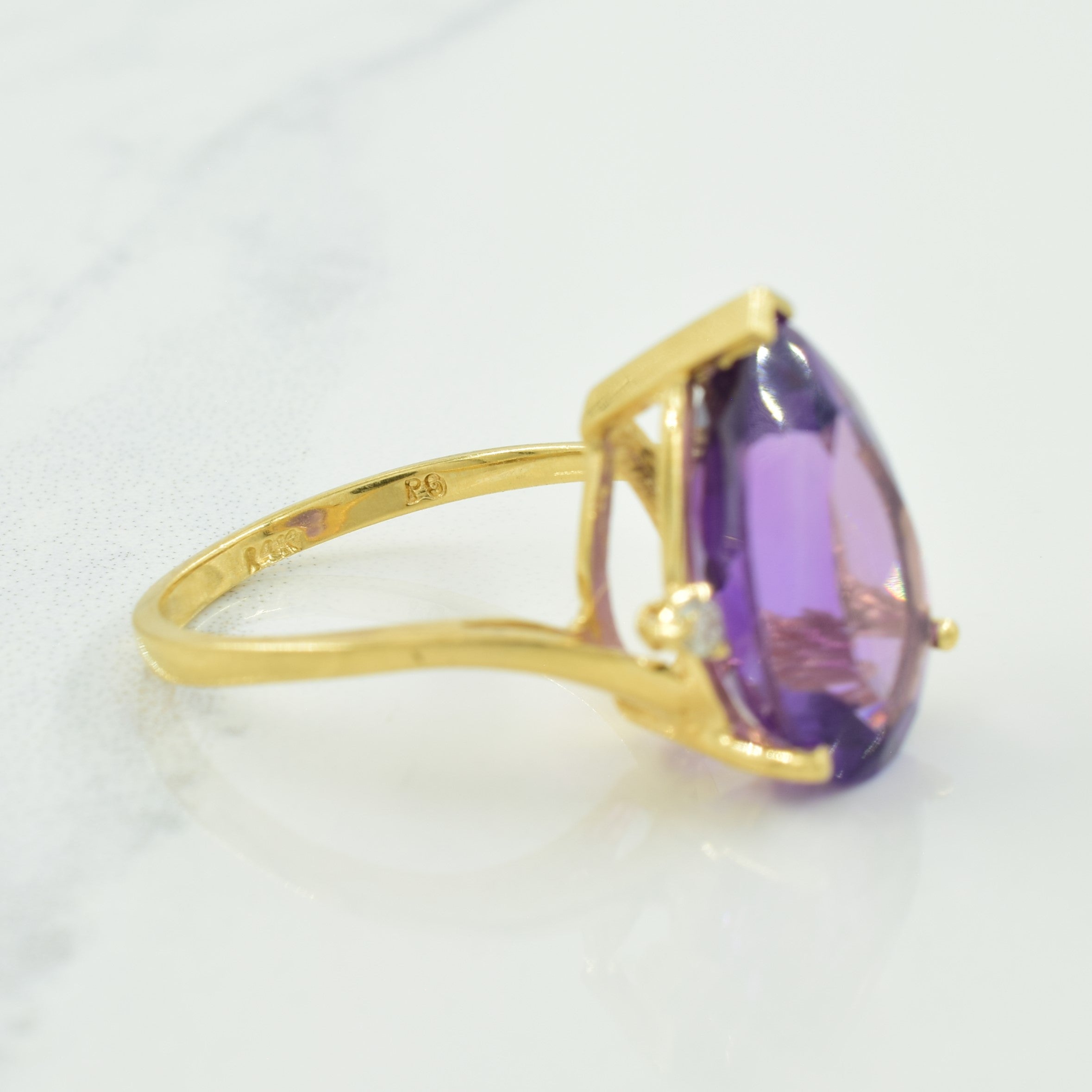 Amethyst & Diamond Bypass Cocktail Ring | 5.00ct, 0.04ctw | SZ 6.5 |