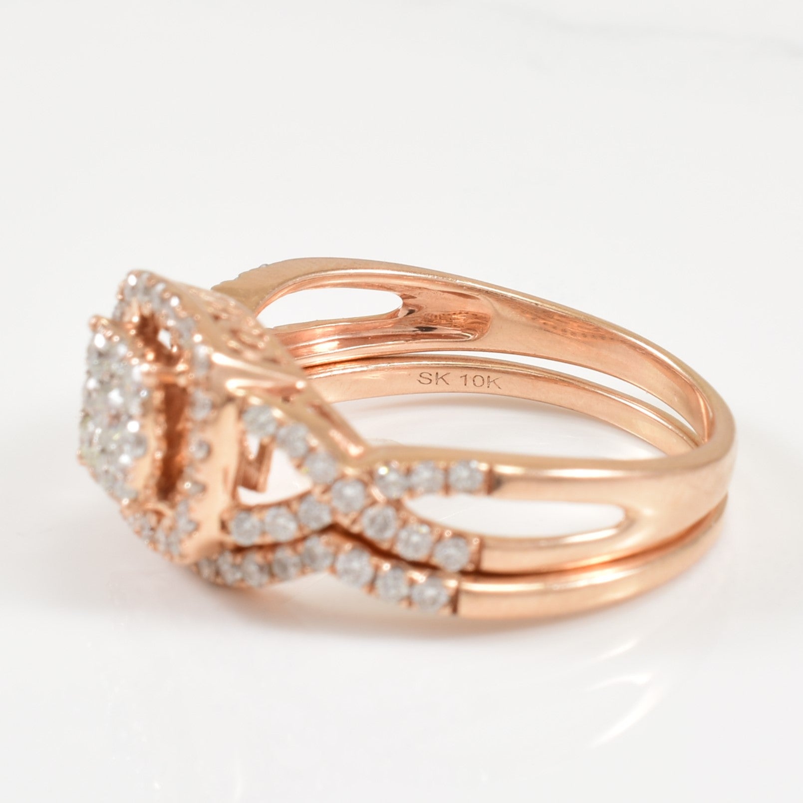 10K Rose Gold Diamond Cluster Engagement Ring Set | 0.90ctw | SZ 9.25 |