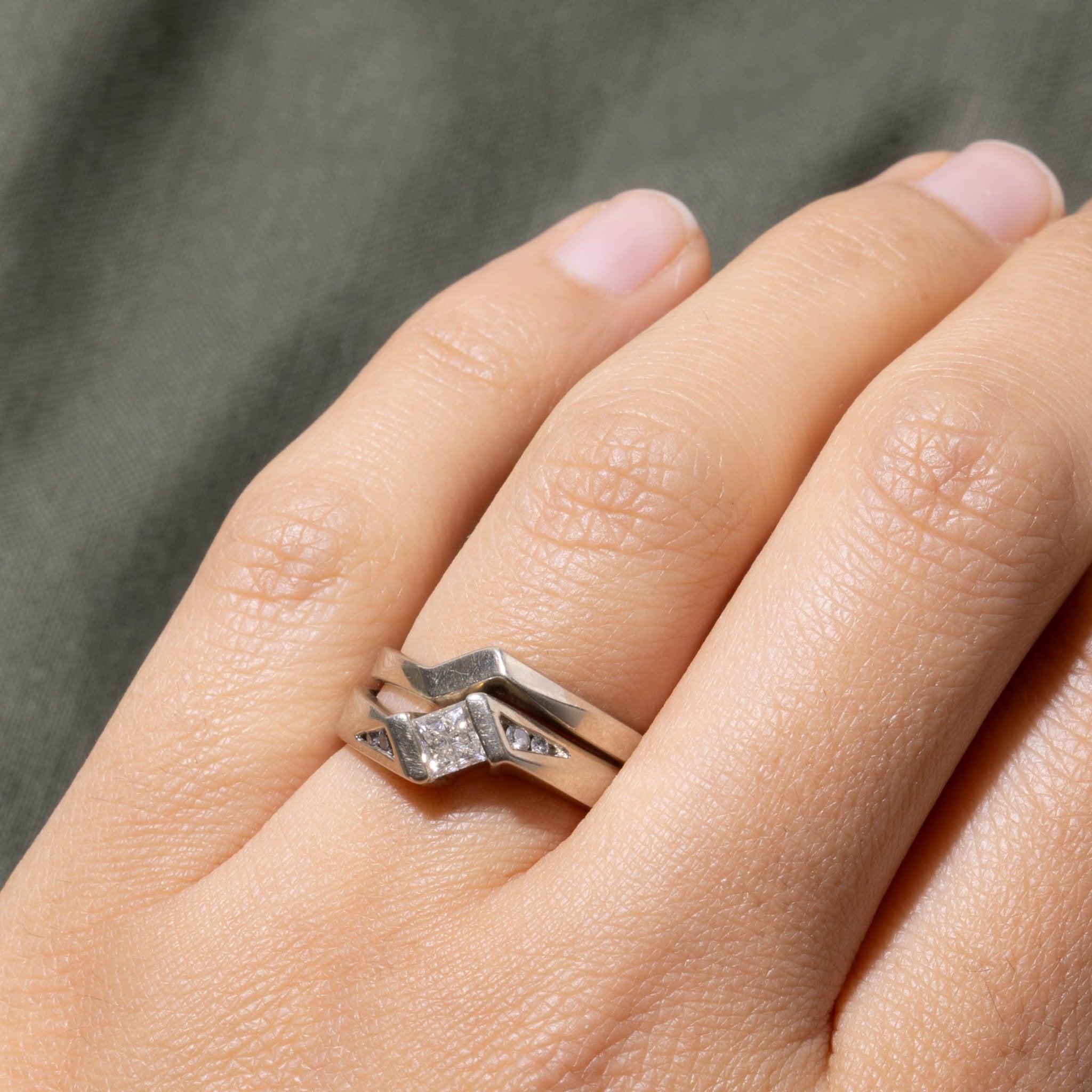 19k Tension Set Princess Cut Diamond Architectural Cocktail Ring | 0.48ctw | SZ 6.5