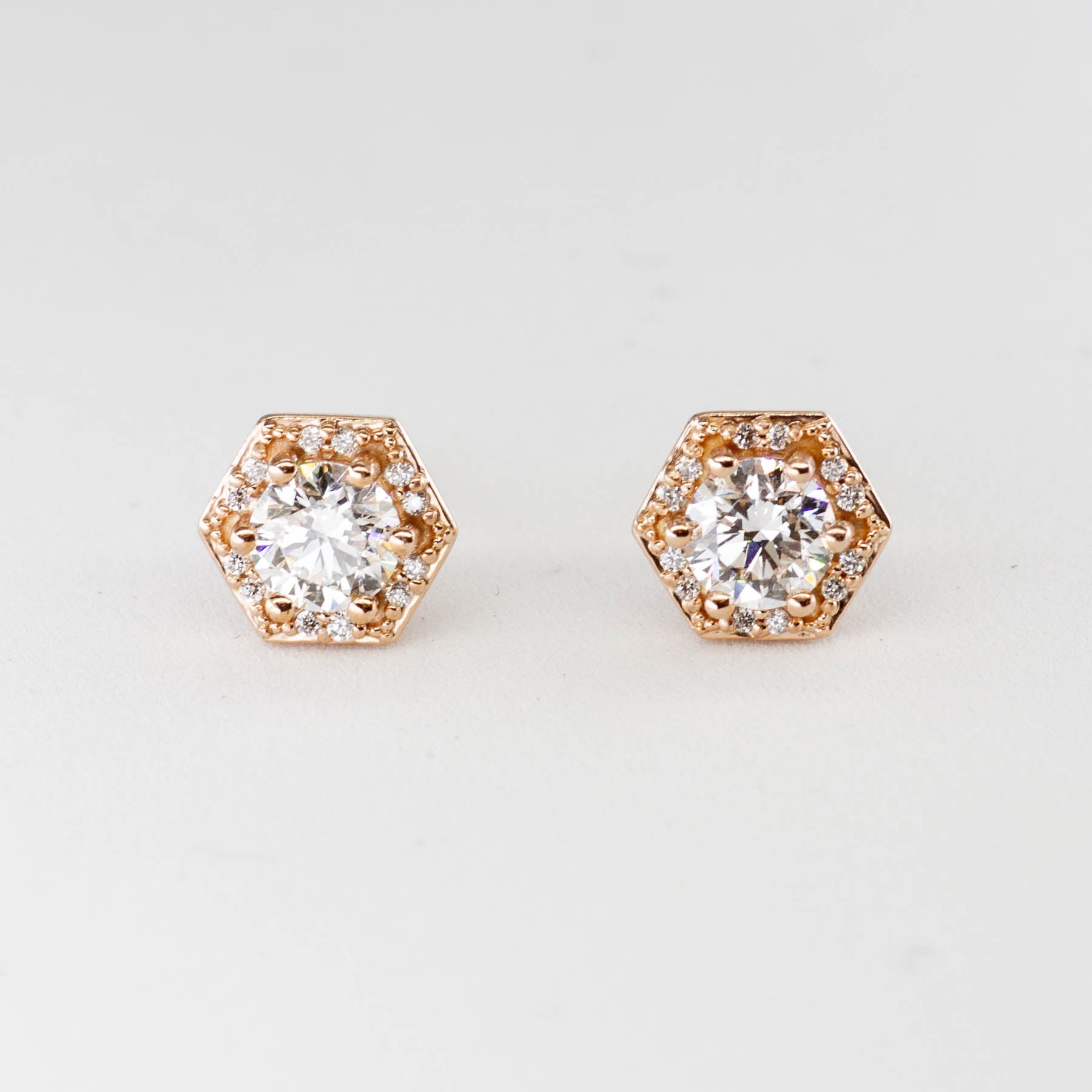 100 Ways' Hexagon Halo Diamond Stud Earrings in Rose Gold | Canadian Diamonds | 1.05 ctw - 100 Ways