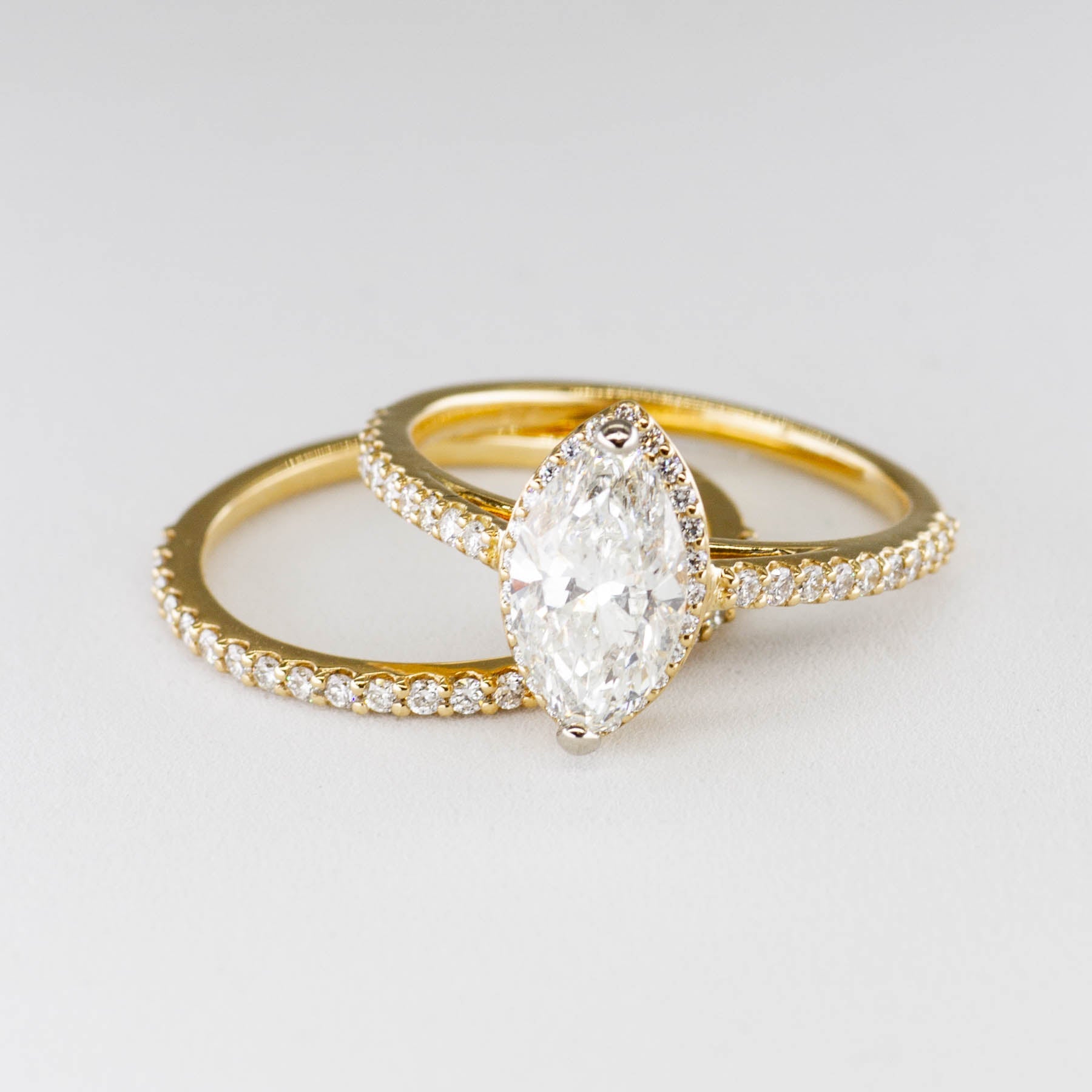 '100 Ways' Marquise Diamond Engagement Ring and Matching Band in 18k | 1.87ctw | SZ 6.5 | - 100 Ways