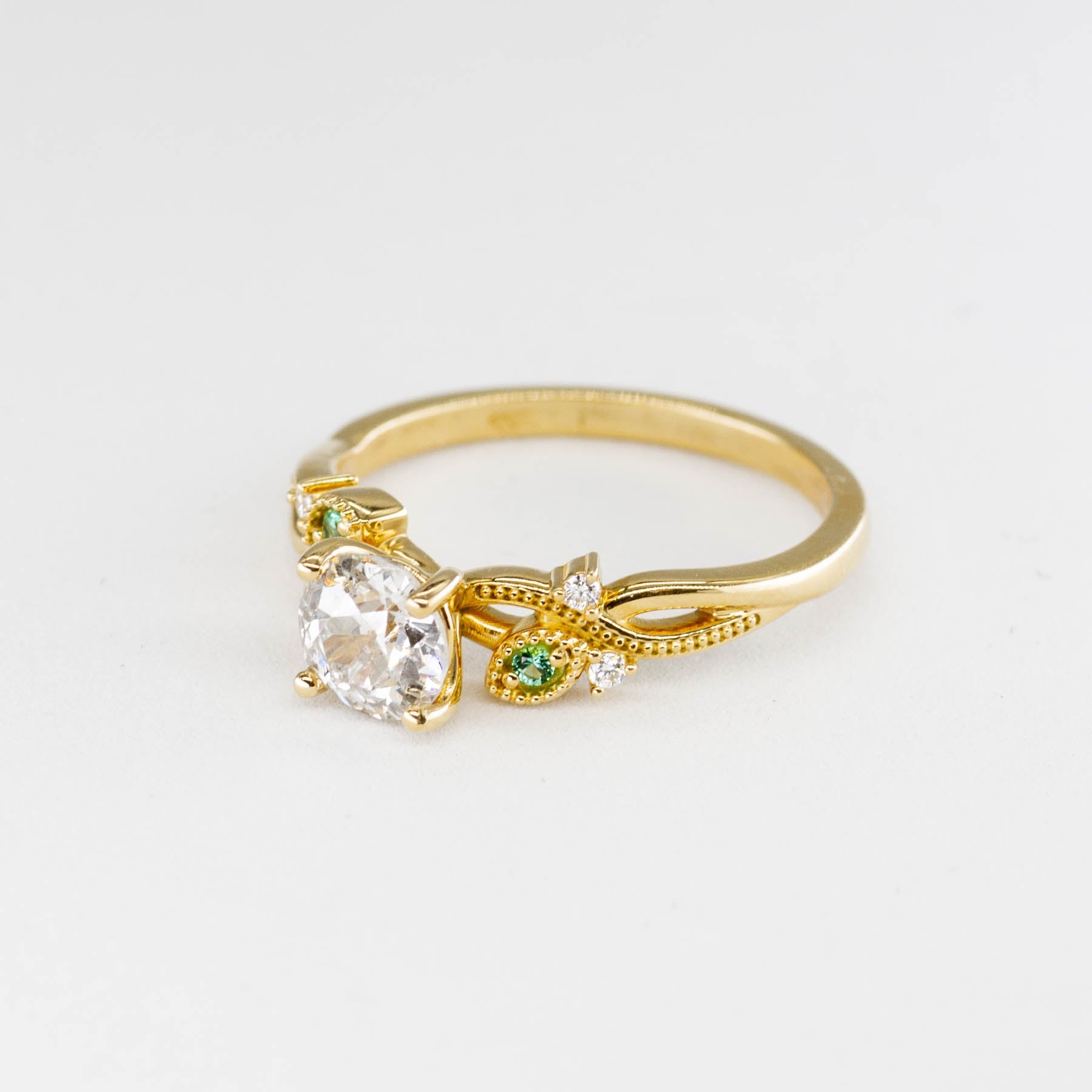 '100 Ways' Old European Cut Diamond Engagement Ring with Diamond and Emerald Accents | 0.92ctw, 0.04ctw | SZ 7.25 | - 100 Ways