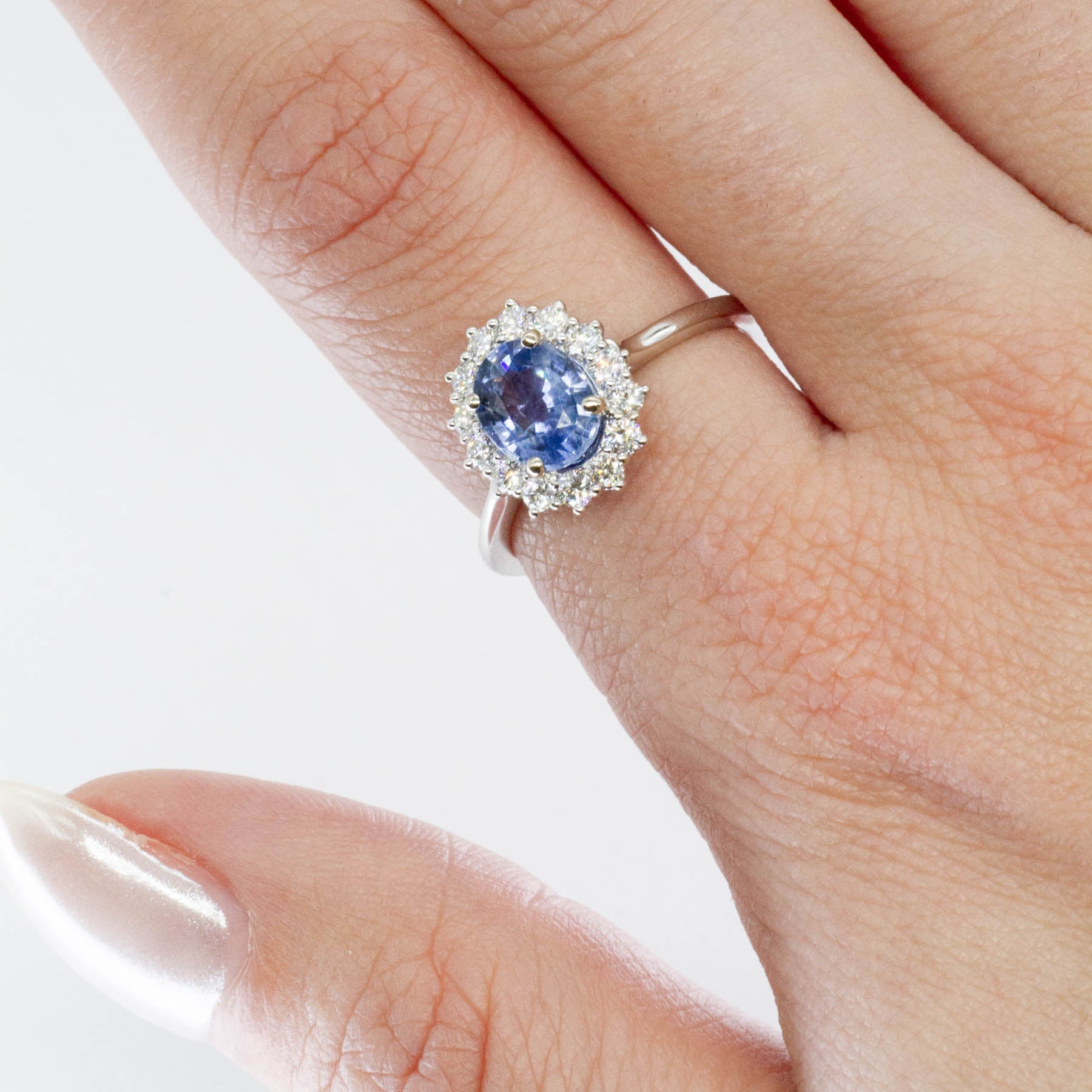 100 Ways' Oval Sapphire and Halo Diamond Ring | 1.62ct, 0.38ctw | SZ 6.75 | - 100 Ways