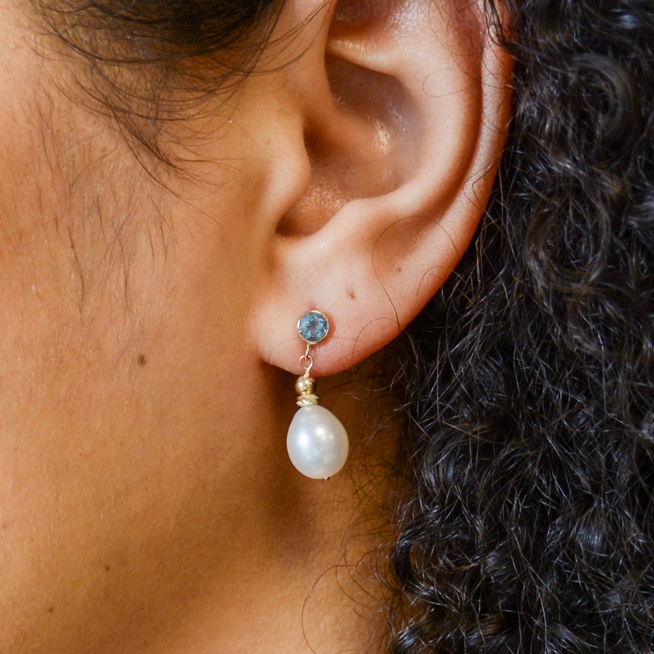 '100 Ways' Swiss Blue Topaz & Pearl Drop Earrings | 3.50ctw, 0.60ctw | - 100 Ways