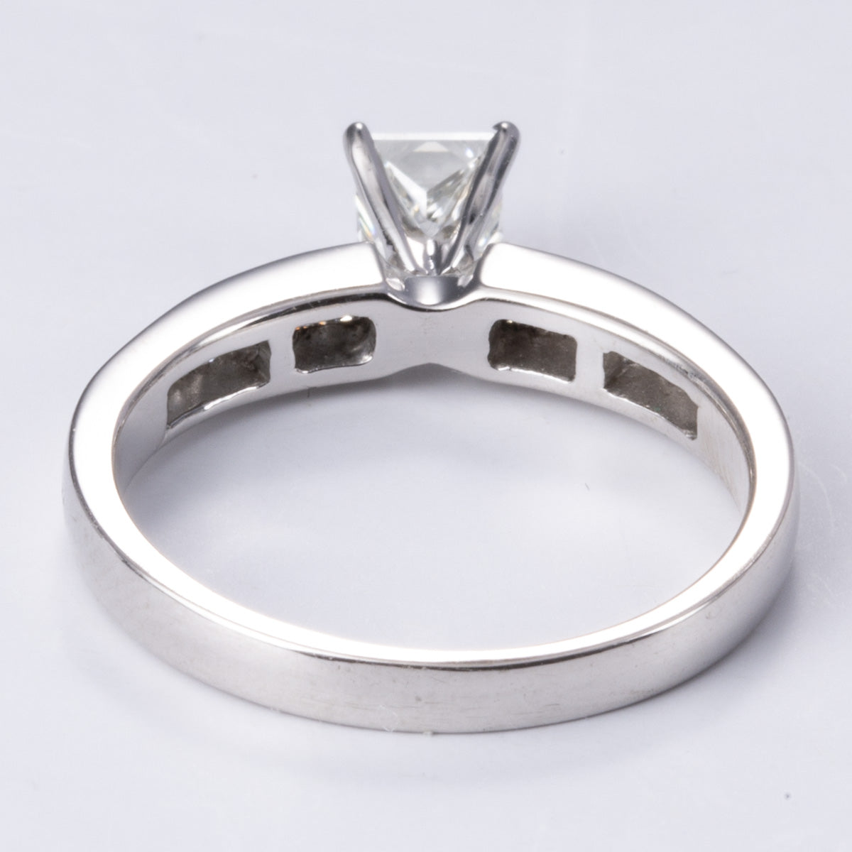 18k White Gold Princess Diamond Ring with Baguette Cut Accents | 0.70ctw VS2 G | SZ 6.5
