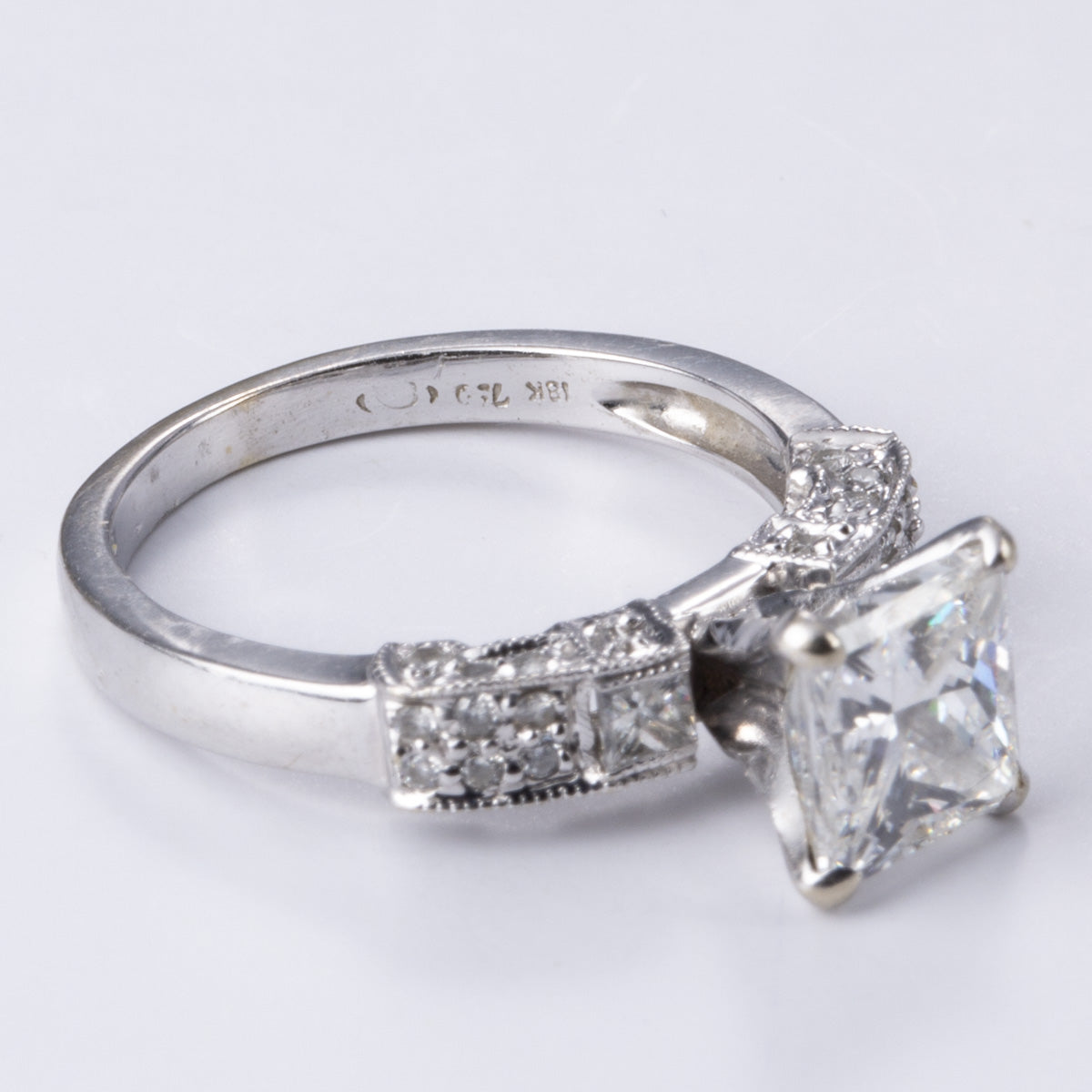 18k White Gold Pricess Cut Diamond Ring | 1.84ctw SI1 F/G VG | SZ 5.25