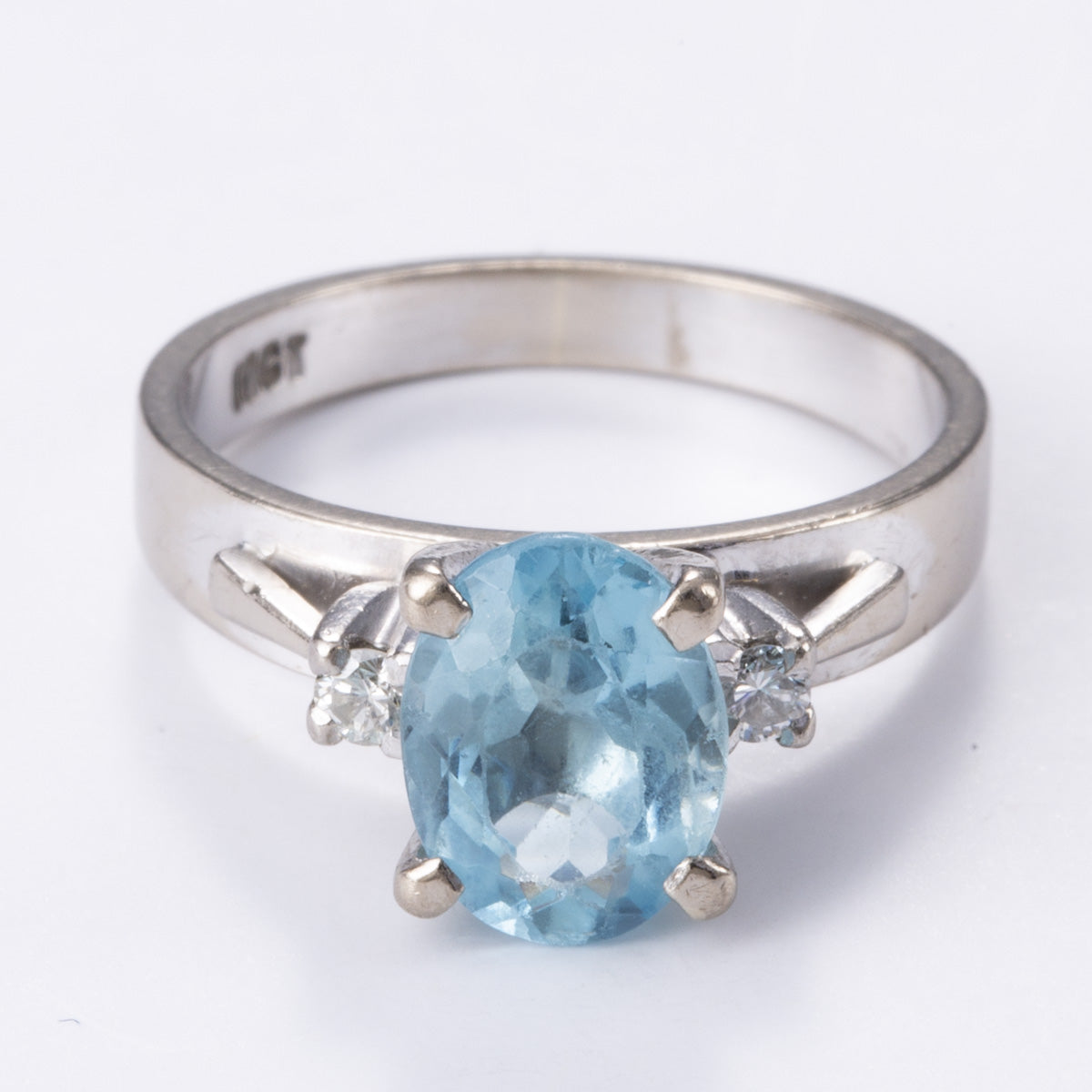18k White Gold Diamond Aquamarine Ring | 0.09ctw, 1.50ct | Sz 5.5
