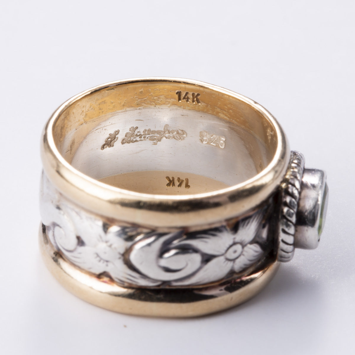 14k Yellow Gold and Silver Peridot Ring | 0.85ct | Sz 6.75