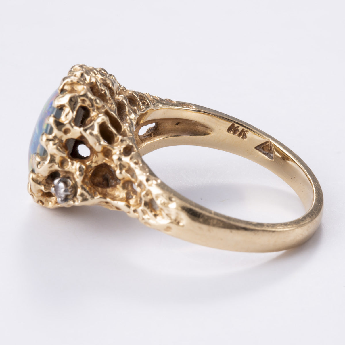 14k Yellow Gold Diamond and Opal Triplet Ring | 0.04ctw, 2.40ct | Sz 6.5
