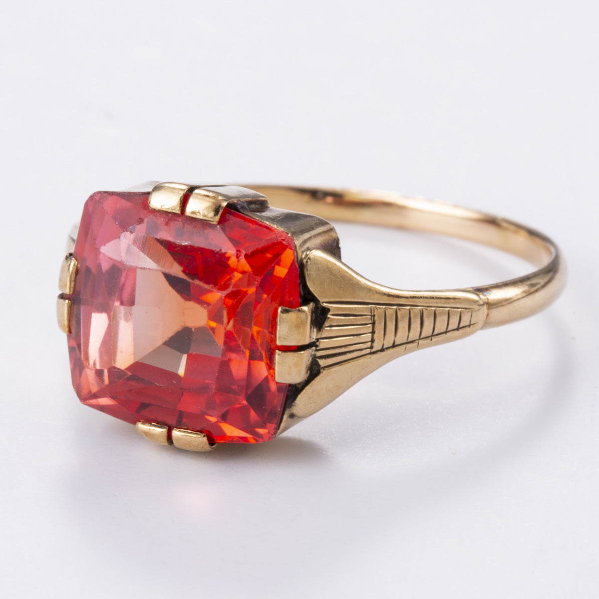 14k Yellow Gold Synthetic Sapphire Ring | 4.15ct | Sz 6.75