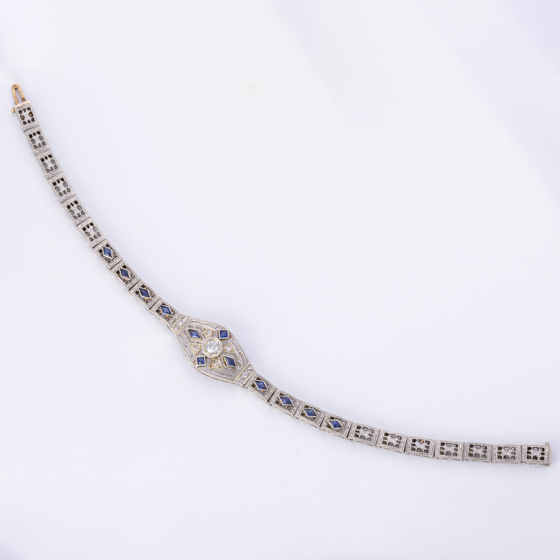 Vintage 14k and Platinum Diamond and Sapphire Bracelet | 0.20ctw, 0.70ctw | 7"