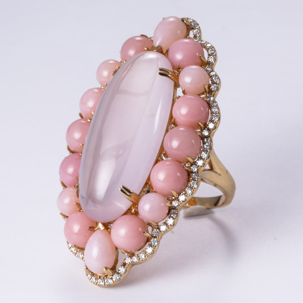 18k Rose Gold Quartz Chalcedony and Diamond Ring | 10.70ct, 13.36ctw, 0.50ctw | SZ 7