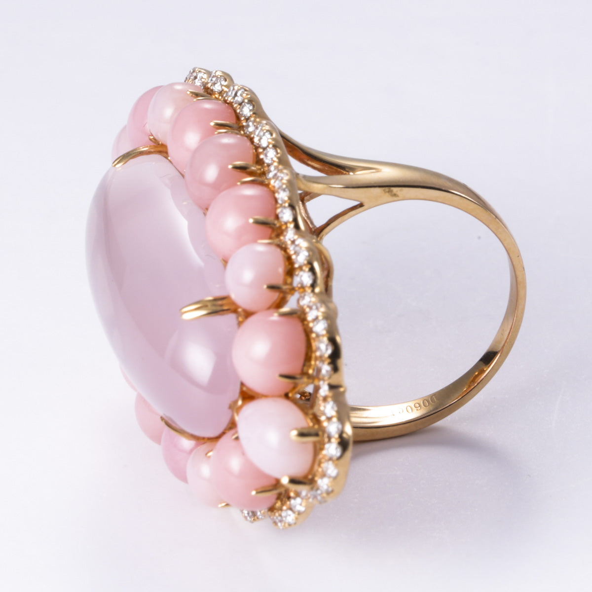 18k Rose Gold Quartz Chalcedony and Diamond Ring | 10.70ct, 13.36ctw, 0.50ctw | SZ 7