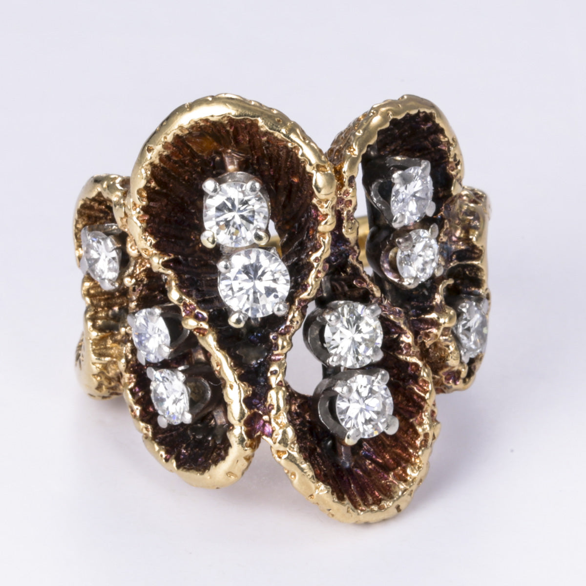 14k Yellow and White Gold Fancy Design Diamond Ring | 1.10ctw | Sz 6.75