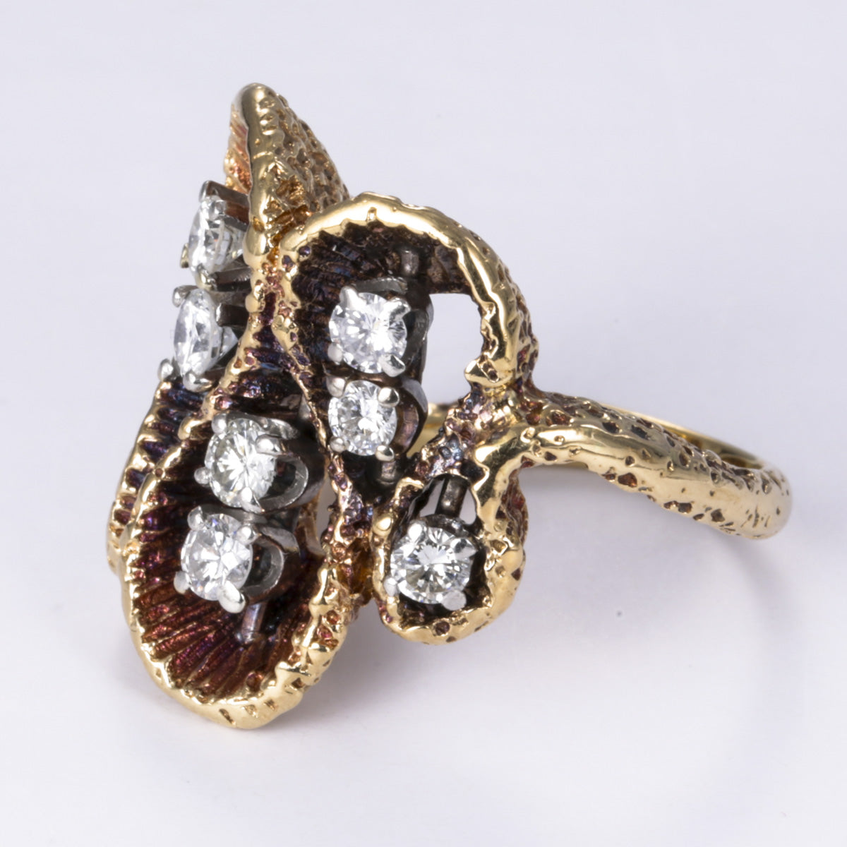 14k Yellow and White Gold Fancy Design Diamond Ring | 1.10ctw | Sz 6.75