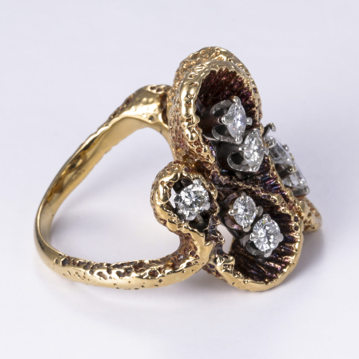 14k Yellow and White Gold Fancy Design Diamond Ring | 1.10ctw | Sz 6.75