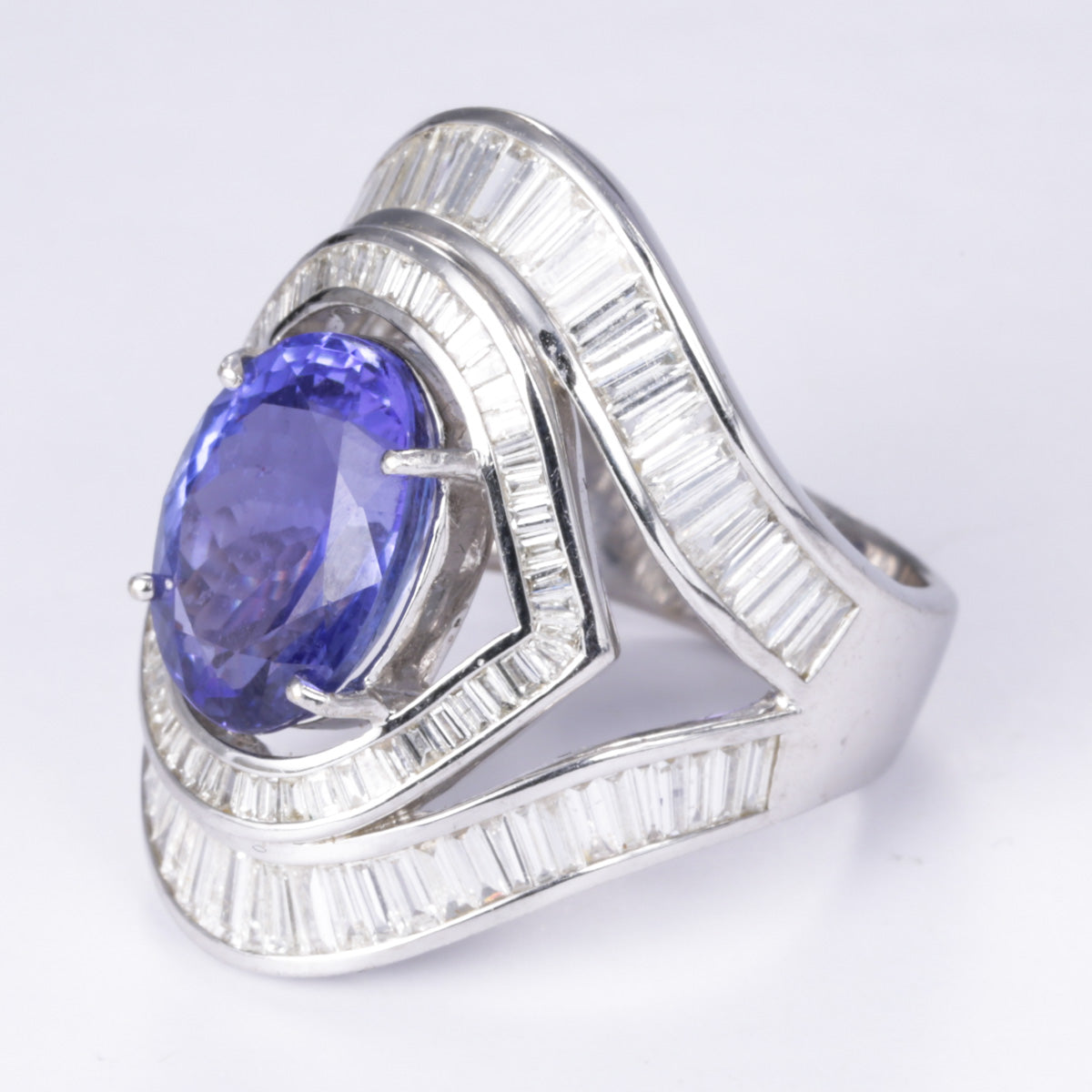18k White Gold Tanzanite and Diamond Ring | 5.70ct, 3.09ctw | SZ 7