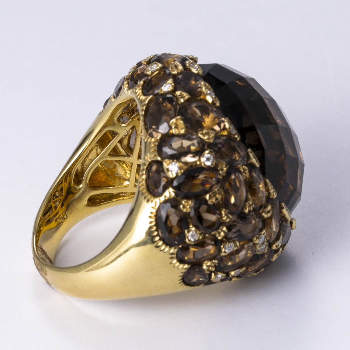 18k Yellow Gold Smoky Quartz and Diamond Ring | 29.21ctw, 0.12ctw | Sz 6.75