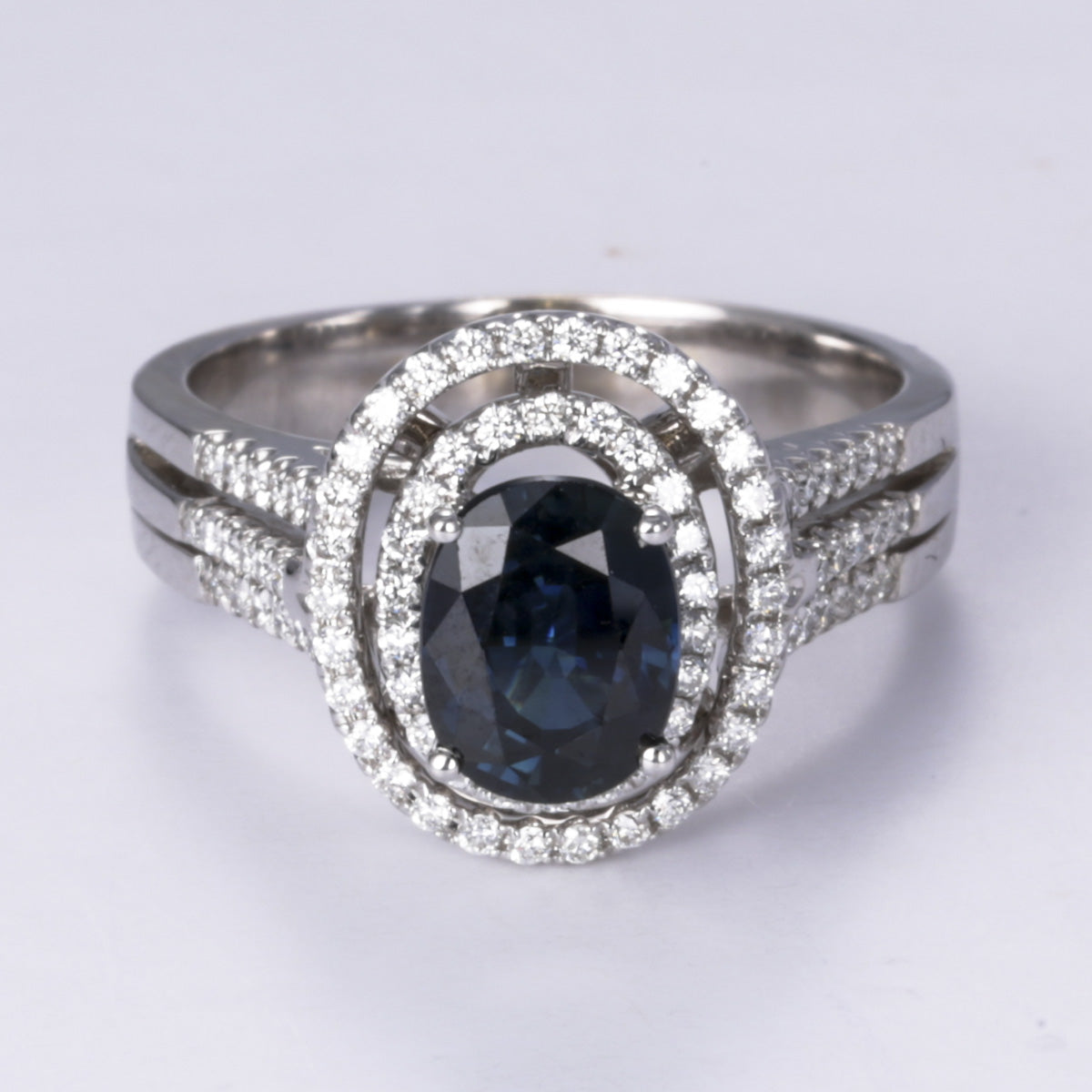 18k White Gold Blue Sapphire and Diamond Ring |1.50ct, 0.40ctw | Sz 7.25