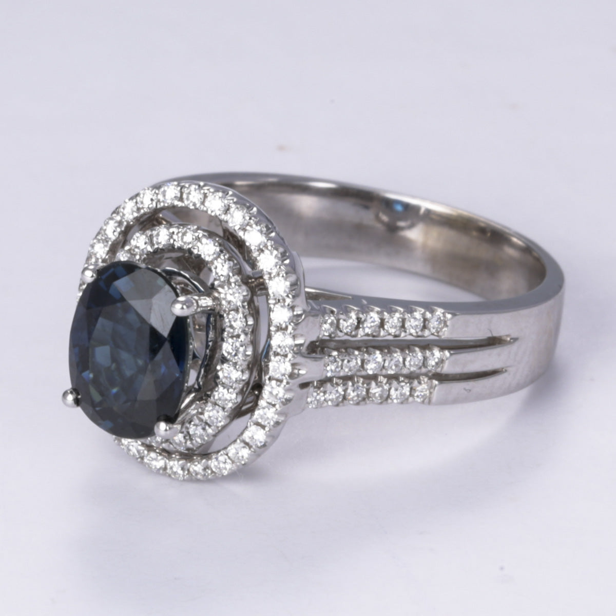 18k White Gold Blue Sapphire and Diamond Ring |1.50ct, 0.40ctw | Sz 7.25