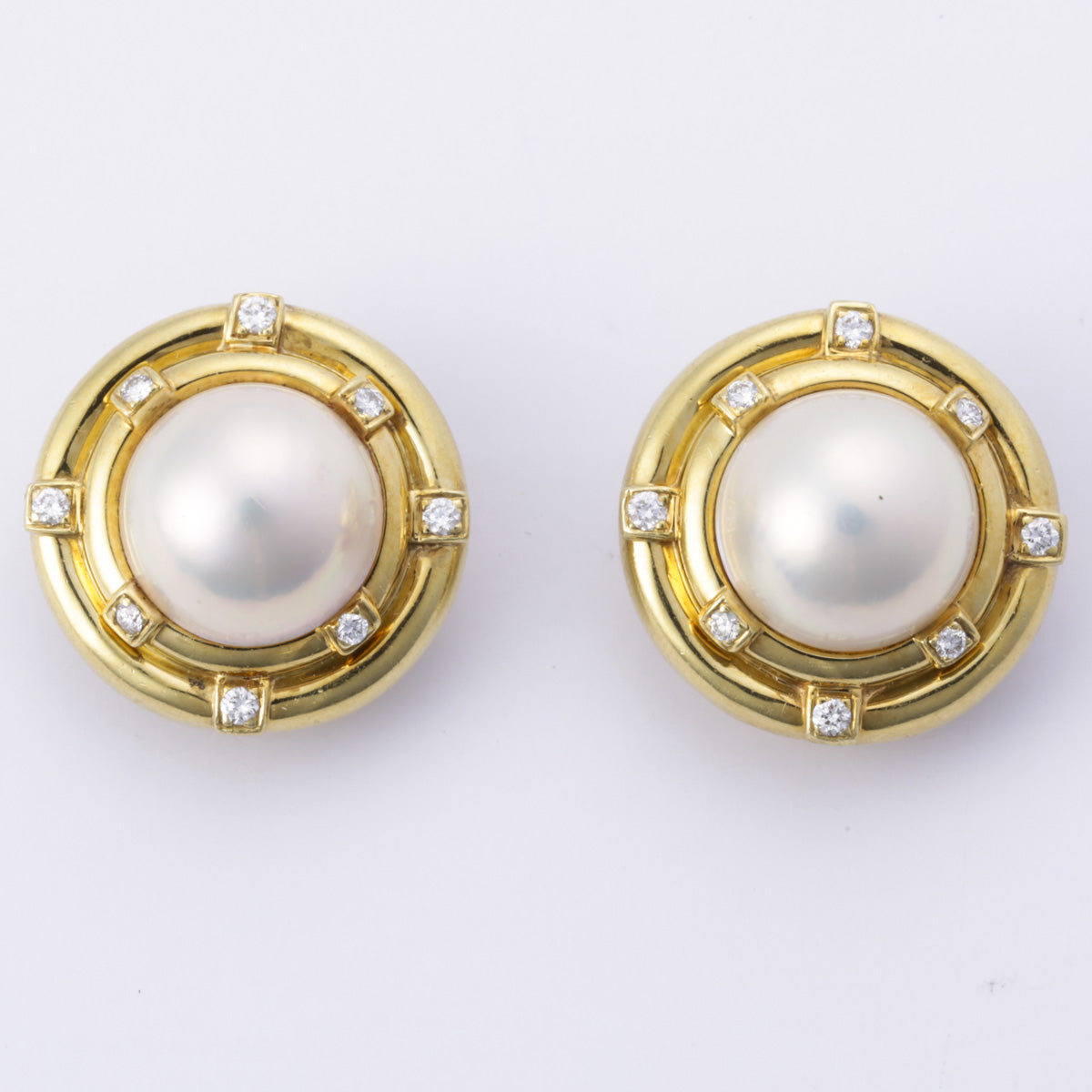 18k Yellow Gold Mabe Pearl and Diamond Clip On Earring | 14mm, 0.49ctw |