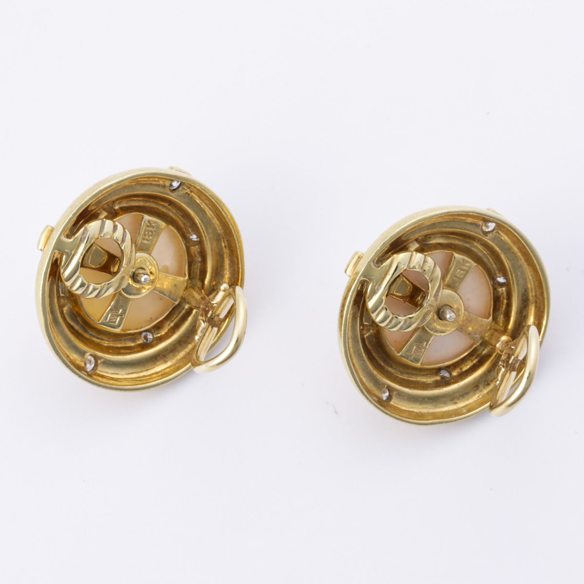 18k Yellow Gold Mabe Pearl and Diamond Clip On Earring | 14mm, 0.49ctw |