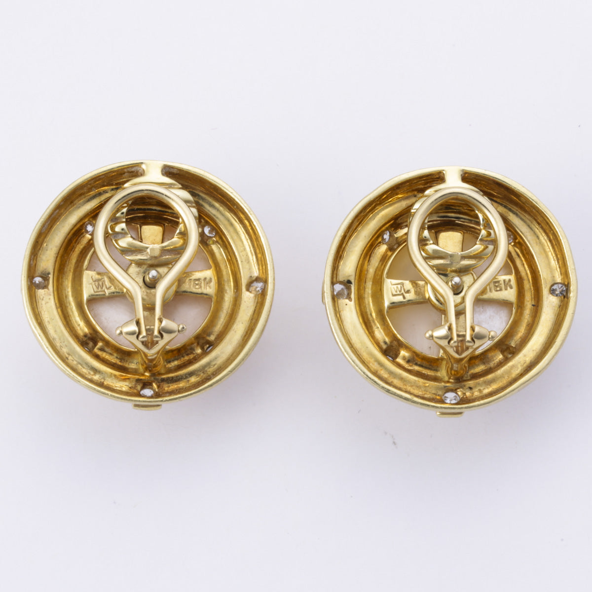 18k Yellow Gold Mabe Pearl and Diamond Clip On Earring | 14mm, 0.49ctw |