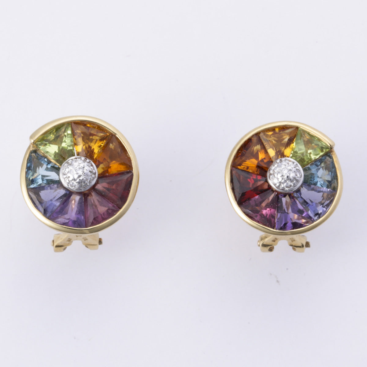 18k Yellow Gold Colored Stones and Diamond Earring | 5x5mm, 0.10ctw |