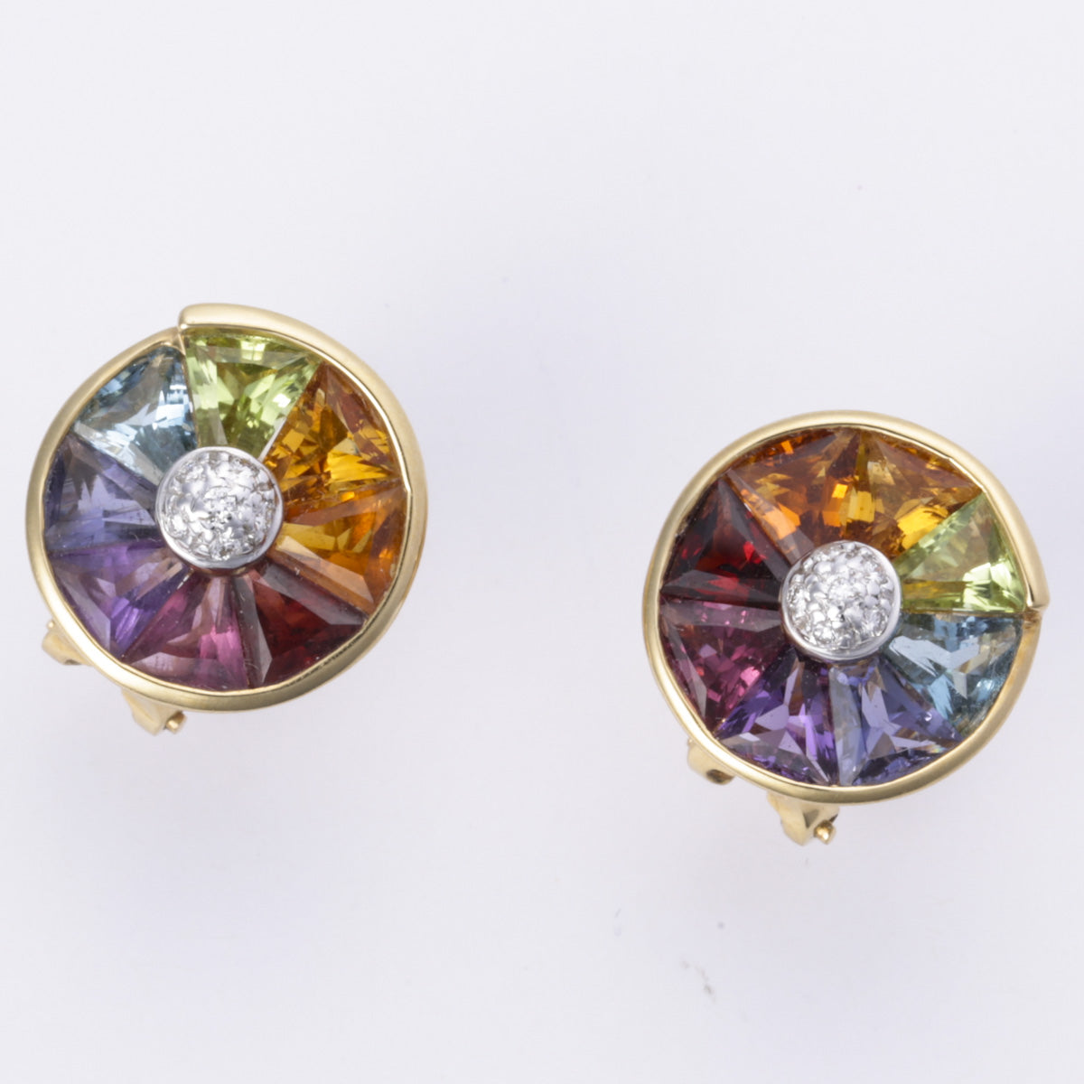 18k Yellow Gold Colored Stones and Diamond Earring | 5x5mm, 0.10ctw |