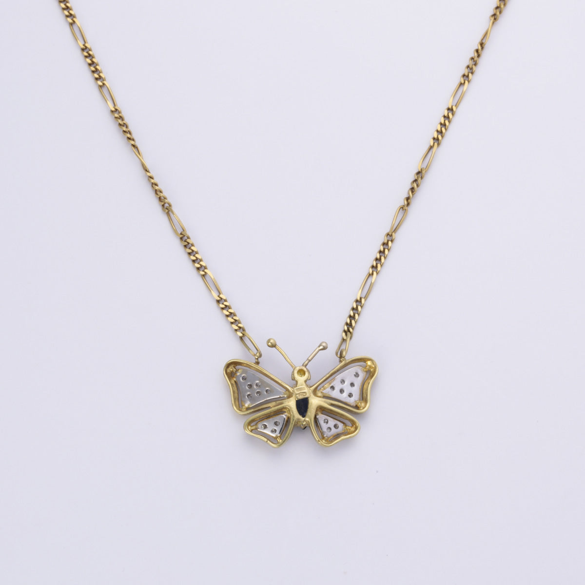 18k Yellow Gold Butterfly Sapphire and Diamond Necklace | 0.34ct, 0.15ctw | 16"