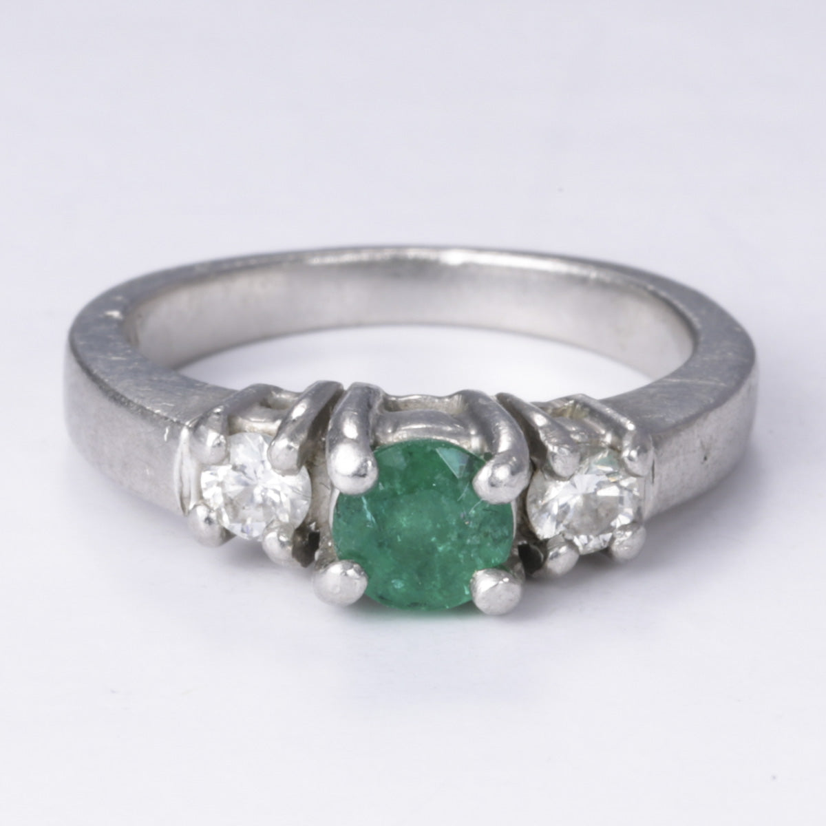 Platinum Emerald and Diamond Ring| 0.32ct, 0.22ctw | SZ 4.75
