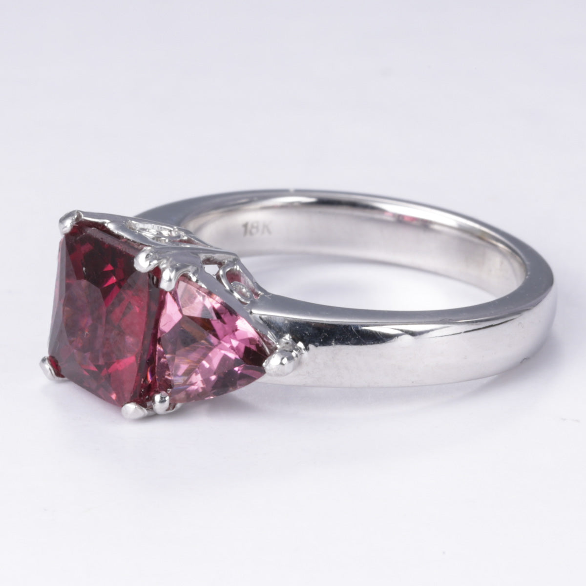 18k White Gold Rhodolite Garnet and Pink Sapphire Ring | 3.10ct, 1.50ctw | SZ 6.5