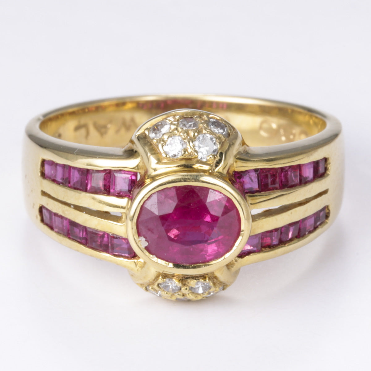 18k Yellow Gold Ruby and Diamond Ring| 1.45ctw, 0.12ctw | SZ 6.75
