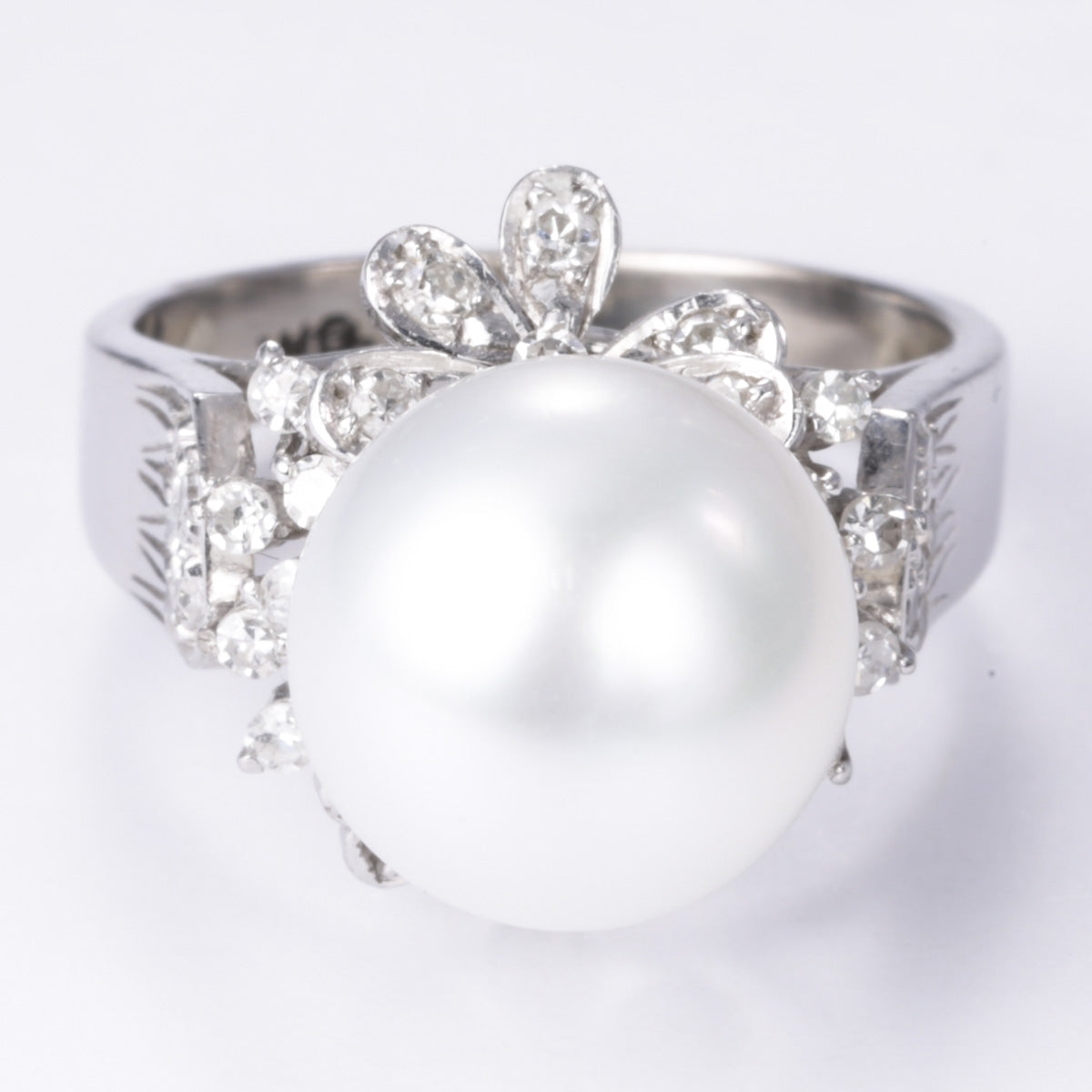 10k White Gold Pearl and Diamond Ring | 11.20-10.80mm, 0.42ctw | SZ 6