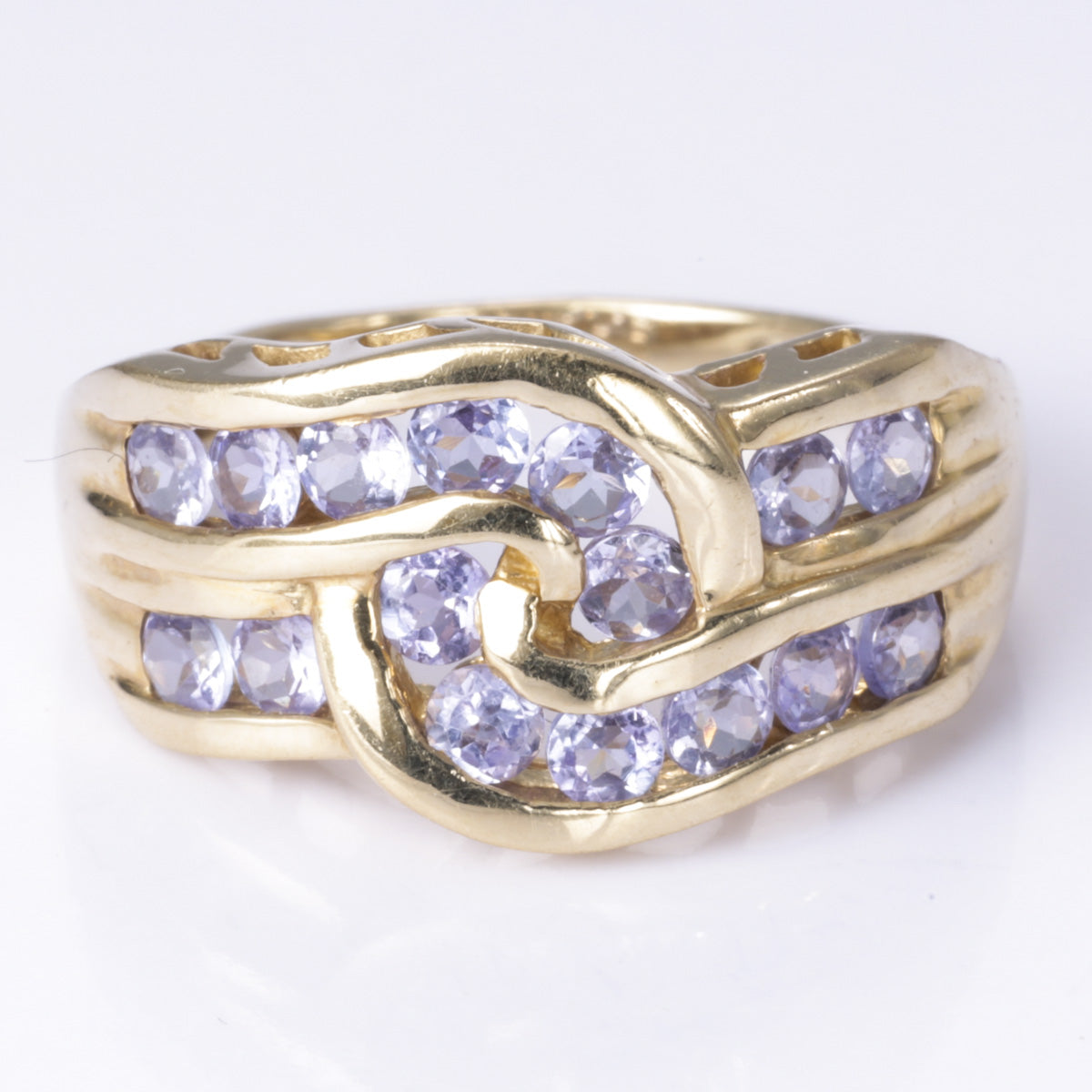 Bague en or jaune 14 carats avec tanzanite à motif tourbillonnant | 1,05 ct | Taille 6