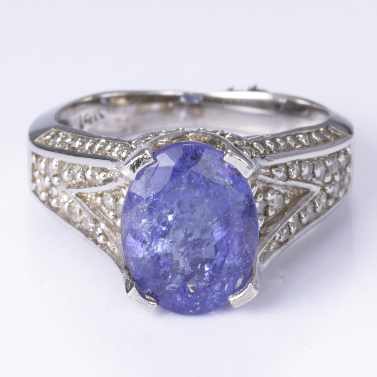 14k White Gold Tanzanite & Diamond Ring | 3.75ct, 0.50ctw | SZ 6.75 |