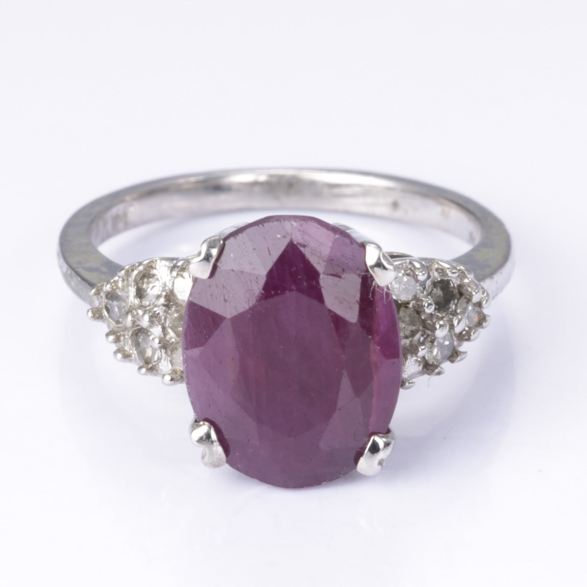 10k White Gold Ruby and Diamond Ring | 3.78ct, 0.22ctw | Size 6.25