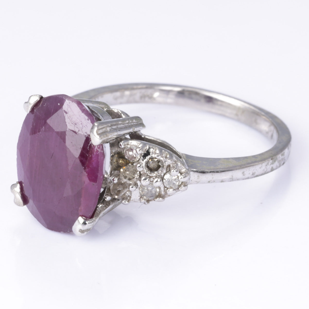 10k White Gold Ruby and Diamond Ring | 3.78ct, 0.22ctw | Size 6.25