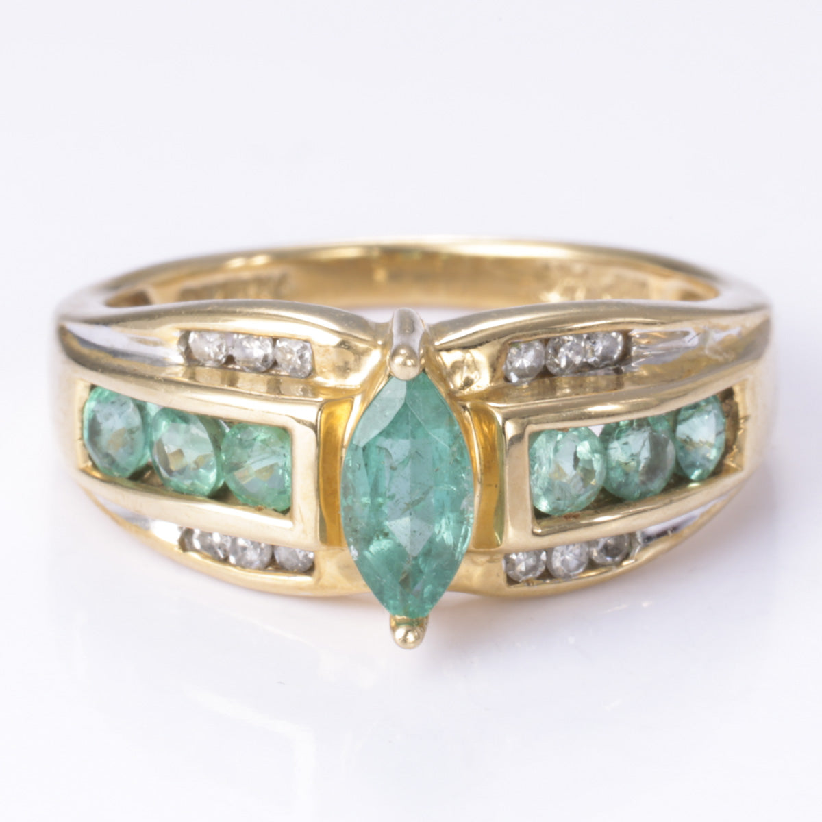 14k Yellow Gold Emerald and Diamond Ring | 0.67ctw, 0.10ctw | SZ 6
