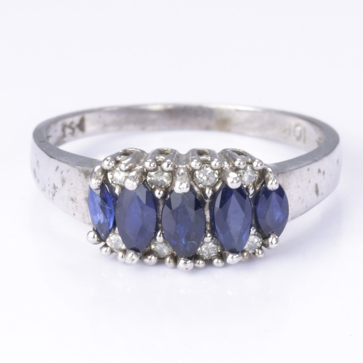 10k White Gold Blue Sapphire and Diamond Ring | 0.80ctw, 0.12ctw | Size 6