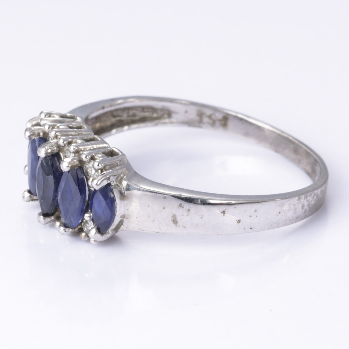 10k White Gold Blue Sapphire and Diamond Ring | 0.80ctw, 0.12ctw | Size 6