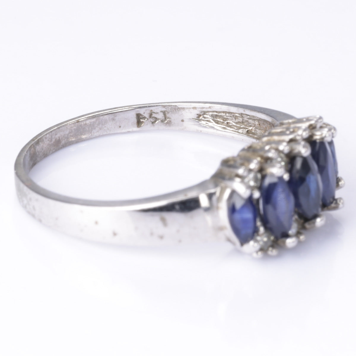 10k White Gold Blue Sapphire and Diamond Ring | 0.80ctw, 0.12ctw | Size 6