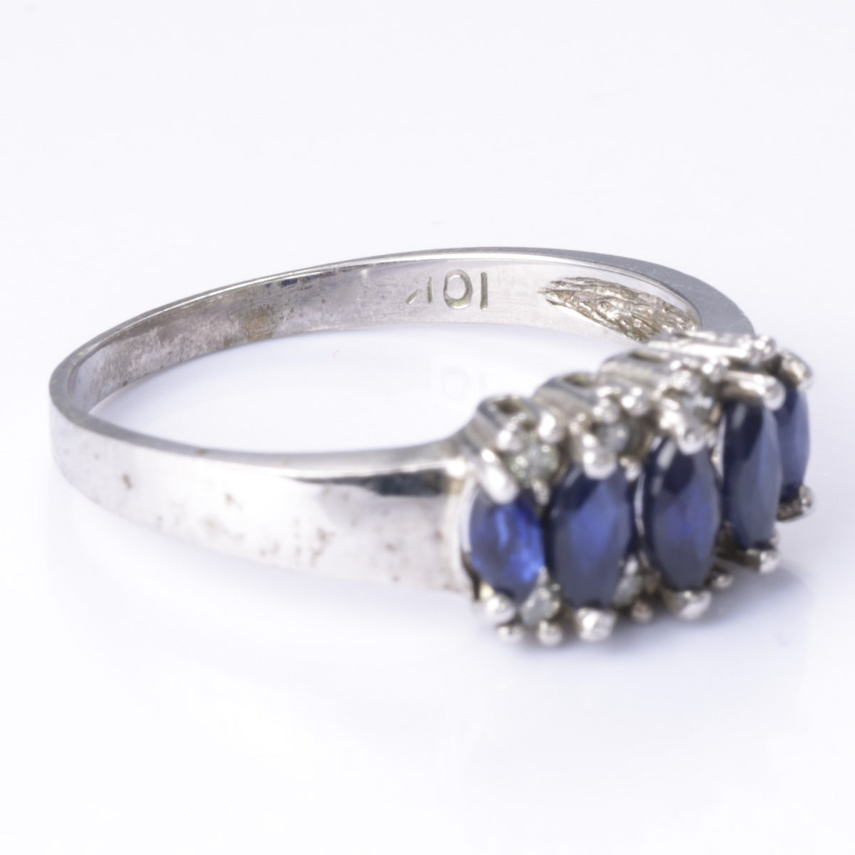 10k White Gold Blue Sapphire and Diamond Ring | 0.80ctw, 0.12ctw | Size 6