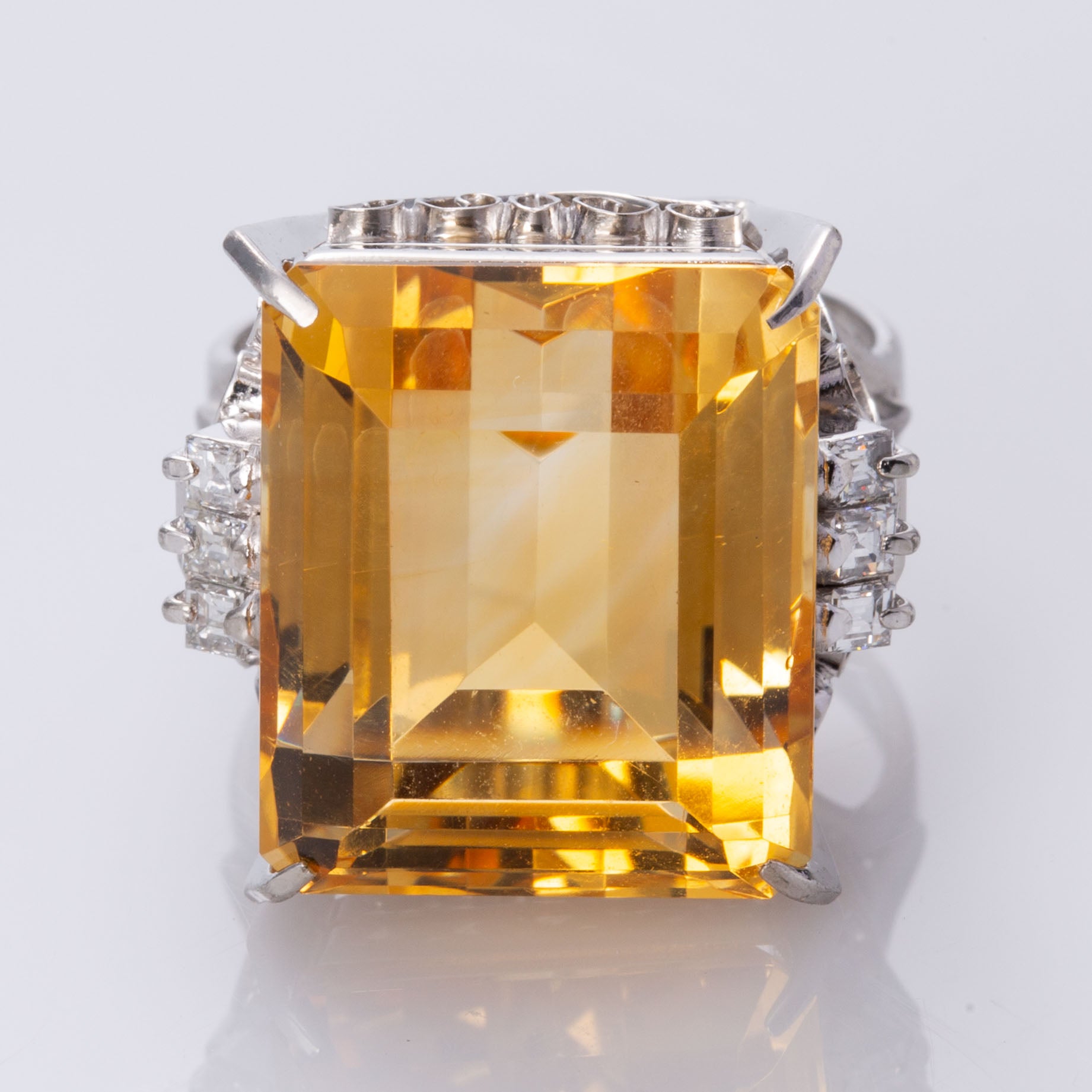 Platinum Citrine and Diamond Cocktail Ring SZ