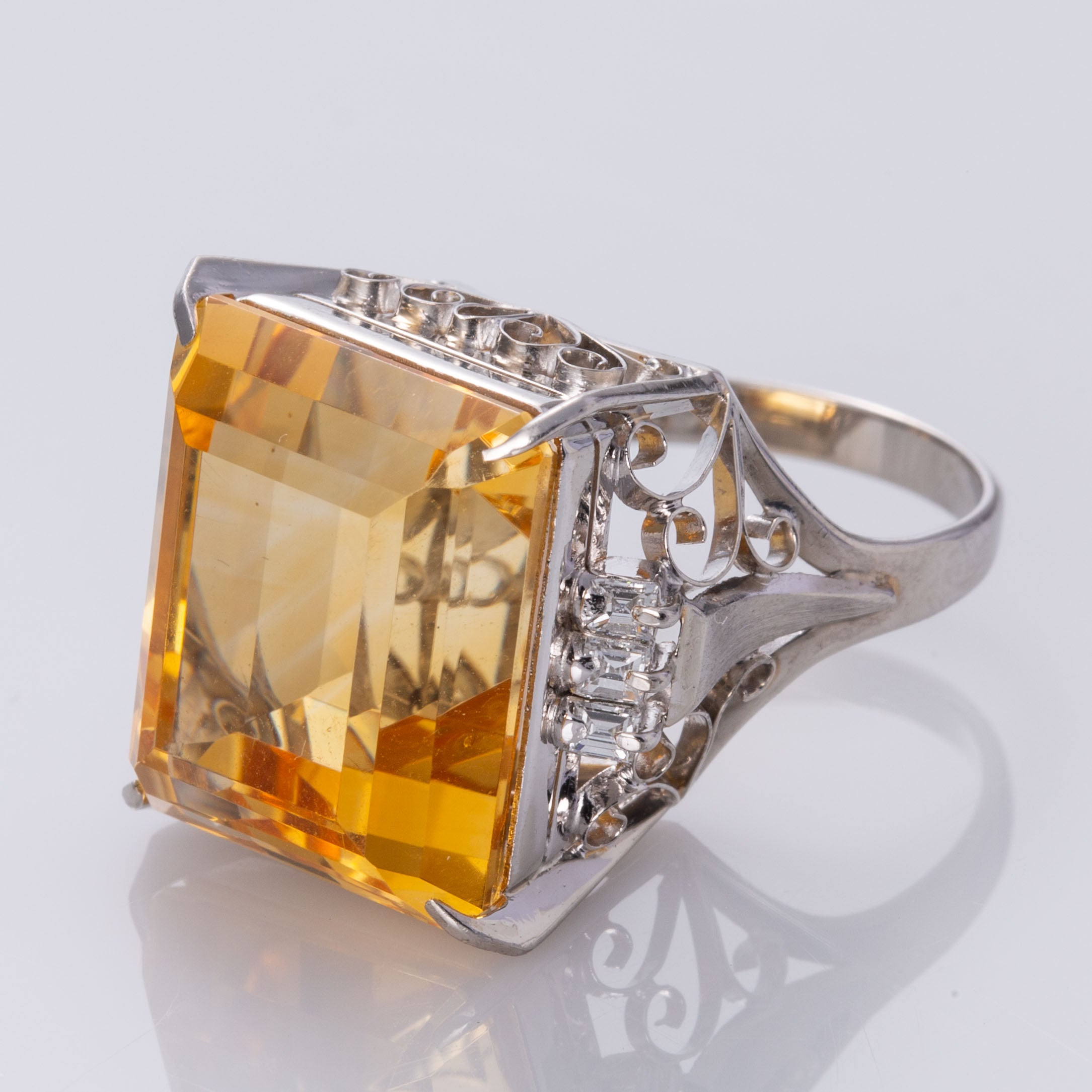 Platinum Citrine and Diamond Cocktail Ring | 18.73ct, 0.32ctw | SZ 5.75 |