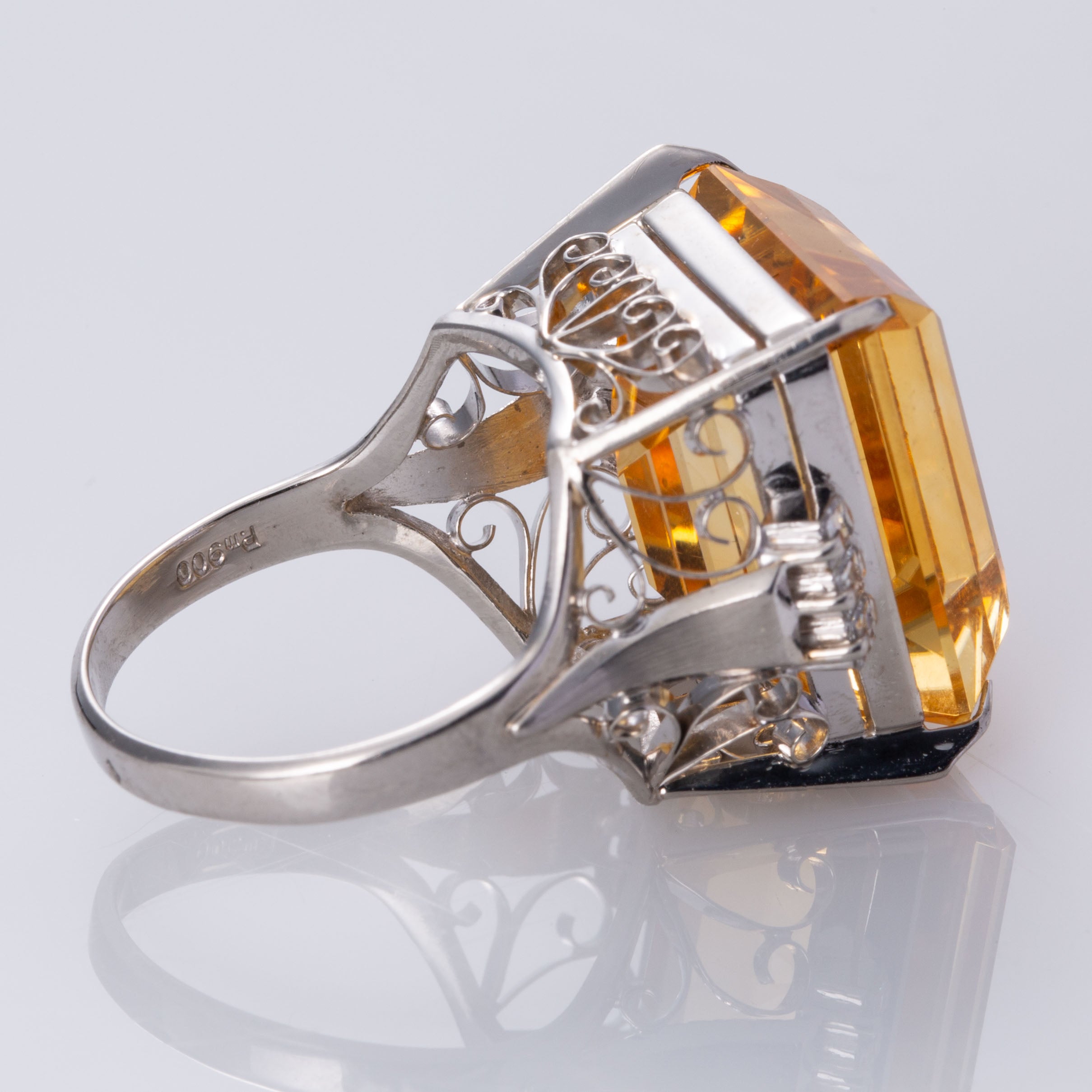 Platinum Citrine and Diamond Cocktail Ring | 18.73ct, 0.32ctw | SZ 5.75 |